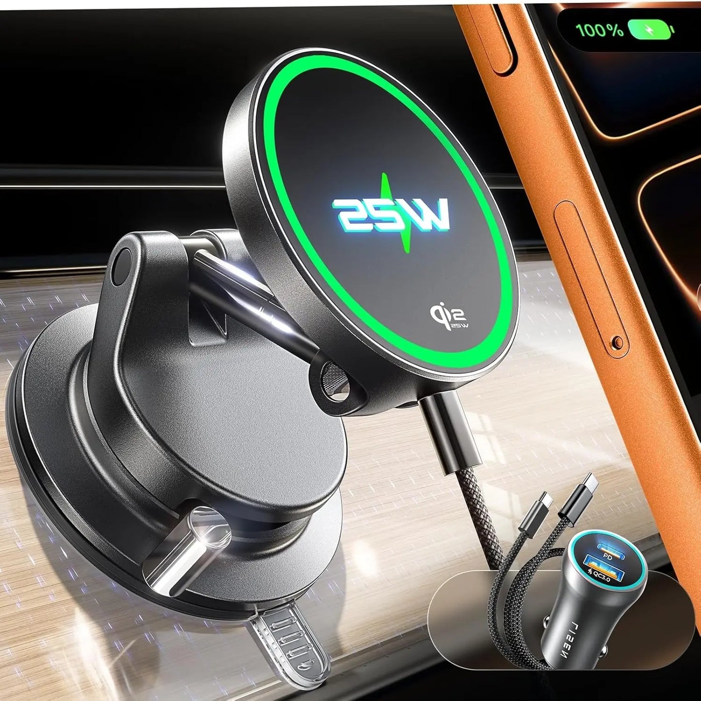 Vacuum Magnetic Car Phone Charger 25W