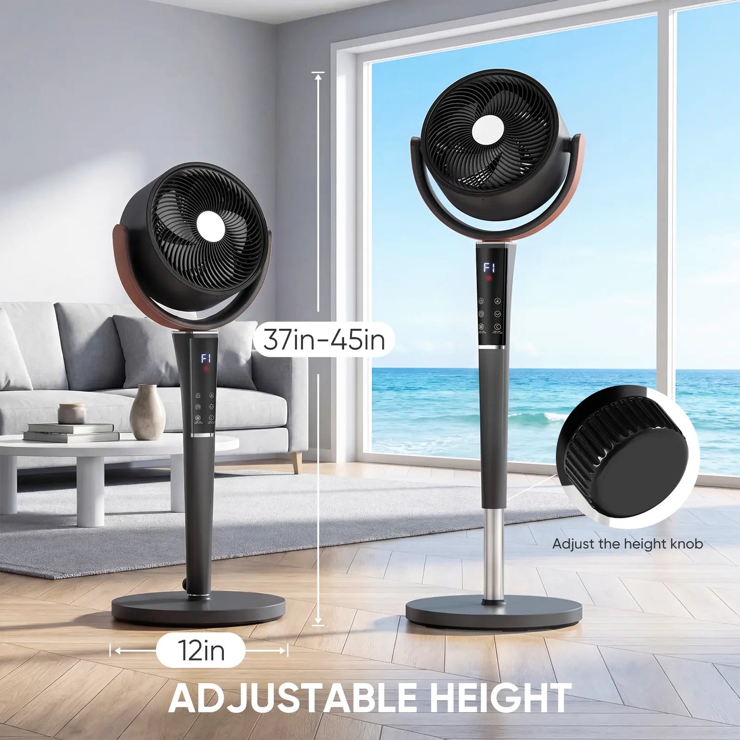 CoreBreeze Smart Pedestal Fan with Remote, 15 Speeds & Oscillation