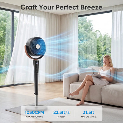 CoreBreeze Smart Pedestal Fan with Remote, 15 Speeds & Oscillation